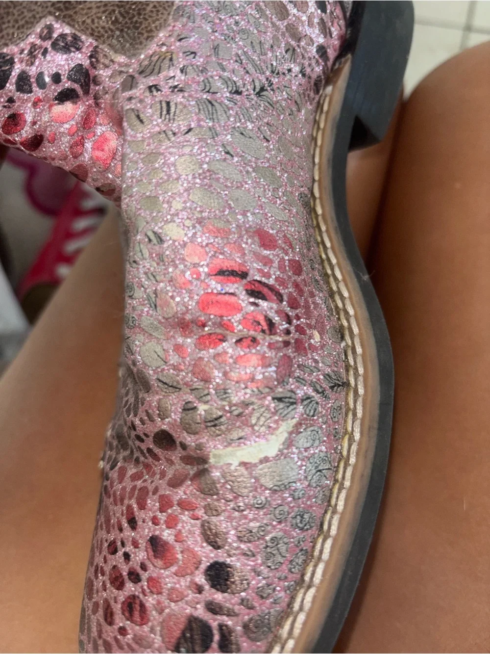 Girls Metallic Pink Embossed Western Pull-On Boots